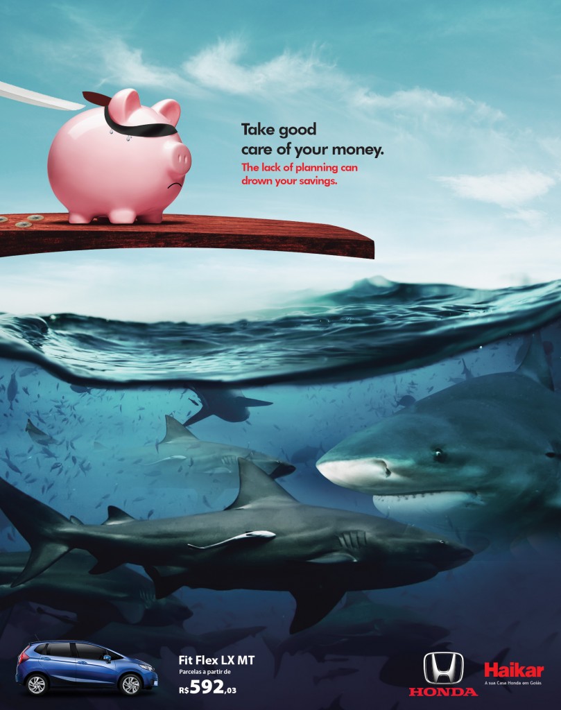 本田飛度“照顧好你的錢”汽車平面廣告創(chuàng)意設(shè)計-上海廣告設(shè)計公司分享-落水篇