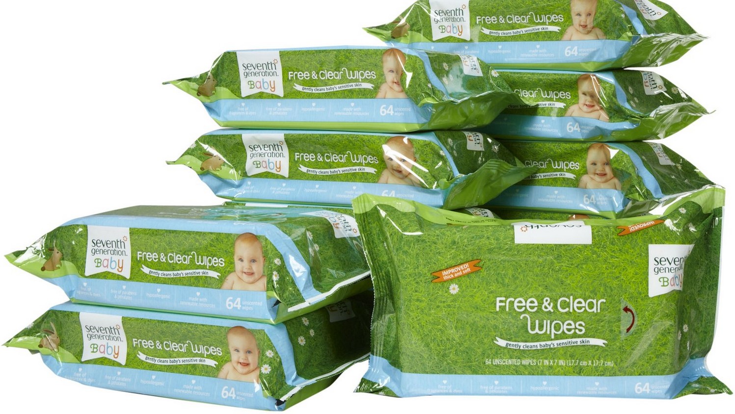 Seventh Generation嬰兒袋裝濕巾包裝設(shè)計側(cè)面陳列面效果圖-尚略廣告品牌策劃與廣告設(shè)計公司