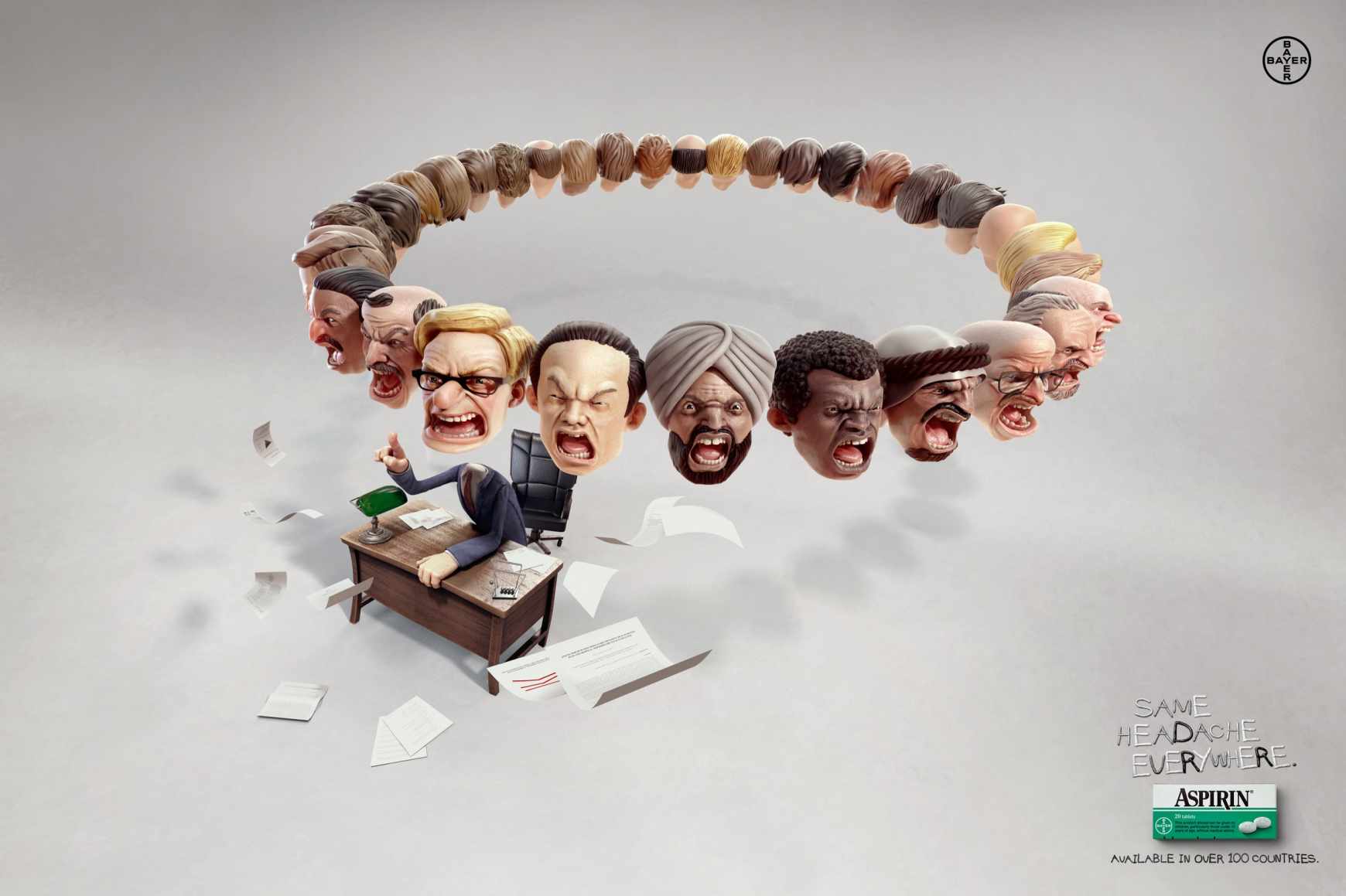 阿司匹林“頭痛無處不在”平面廣告創(chuàng)意設(shè)計(jì)（老公篇）-尚略平面廣告設(shè)計(jì)公司