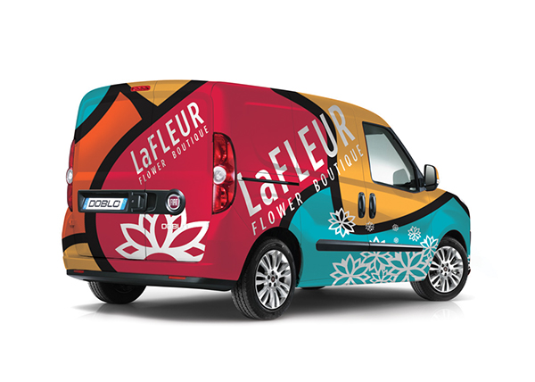 LaFLEUR flower 鮮花店鮮花電商品牌標志設計——鮮花送貨車廣告設計
