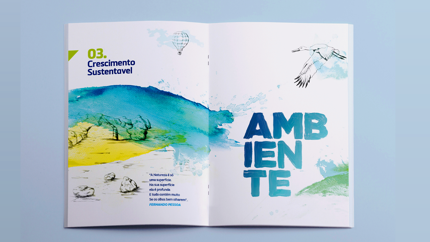 REN國際電力電網(wǎng)能源公司可持續(xù)發(fā)展清新水彩手繪企業(yè)宣傳畫冊設(shè)計