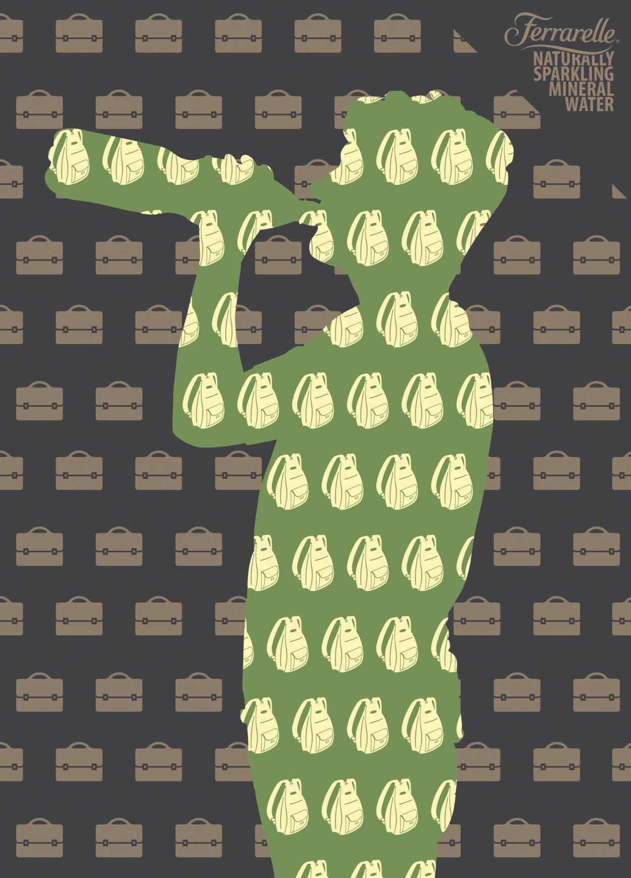 上海尚略廣告設(shè)計(jì)公司分享：Ferrarelle 礦泉水閃亮篇平面廣告創(chuàng)意設(shè)計(jì)2-書(shū)包篇