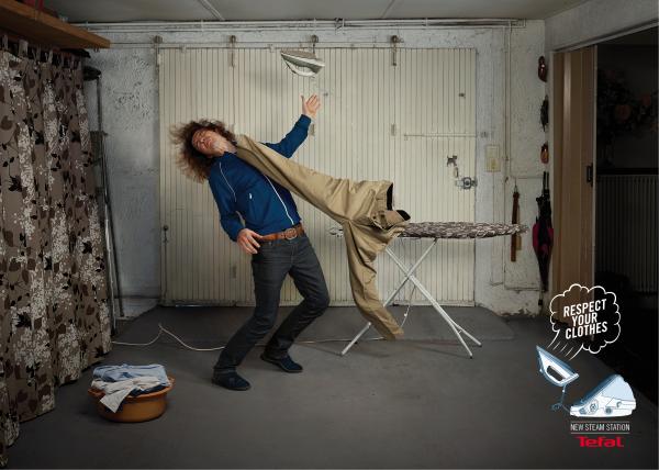 Tefal特福電熨斗“尊敬衣服”篇平面廣告創(chuàng)意設計1－腳踢篇