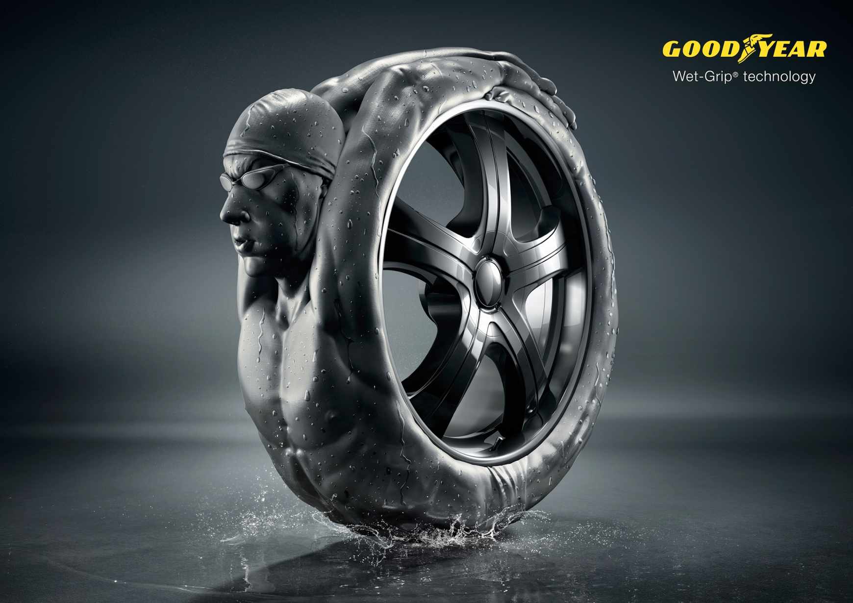Goodyear 固特異輪胎“濕地抓地力”平面廣告創(chuàng)意設計1