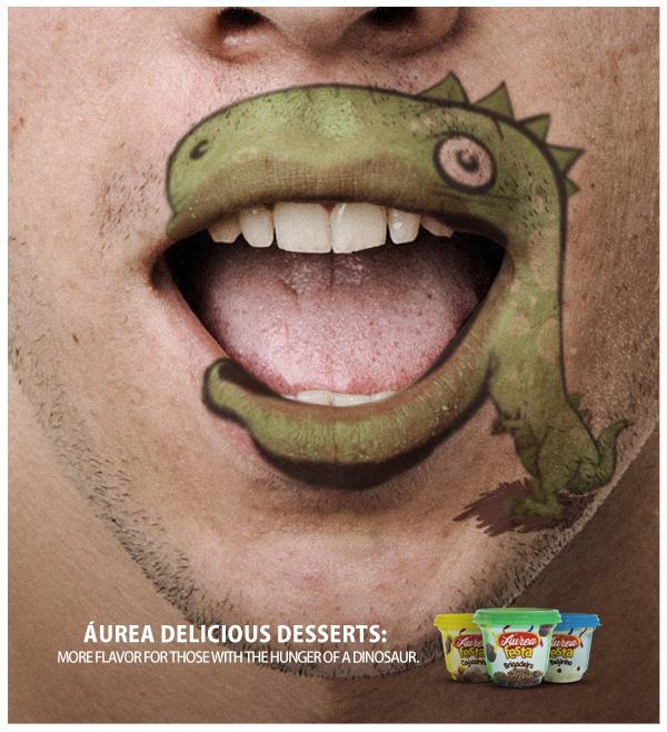 上海廣告設(shè)計(jì)公司尚略廣告分享：Aurea 酸奶冰淇淋食品平面廣告創(chuàng)意設(shè)計(jì)1-恐龍篇