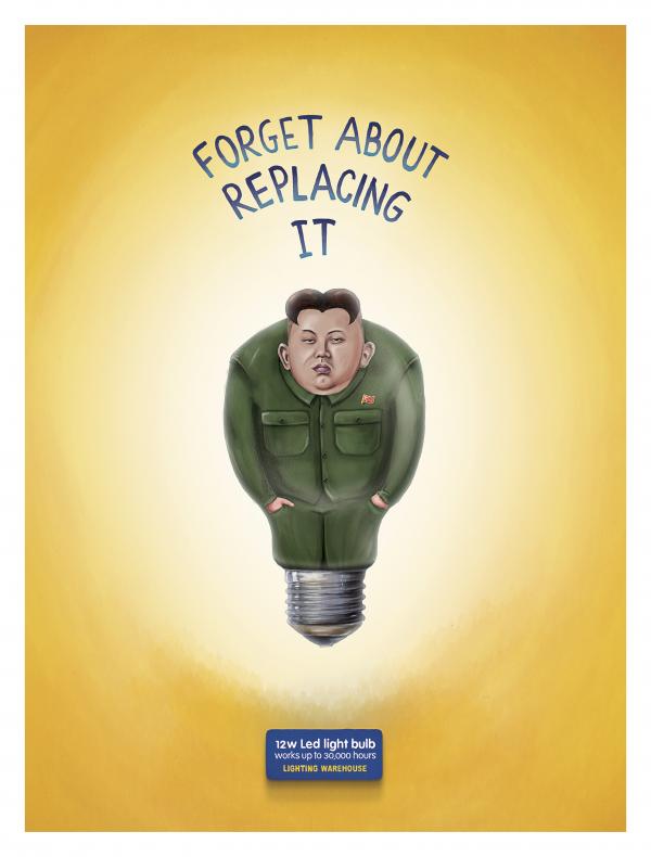  Lightning Warehouse LED燈泡平面廣告創(chuàng)意設計“金正恩