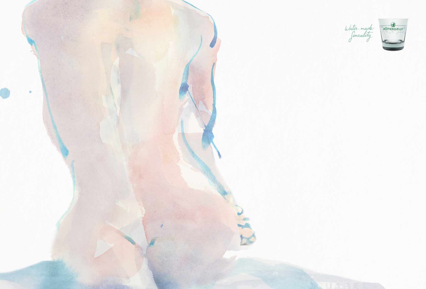R?merquelle 瓶裝礦泉水人體藝術(shù)水彩系列平面廣告創(chuàng)意設(shè)計2