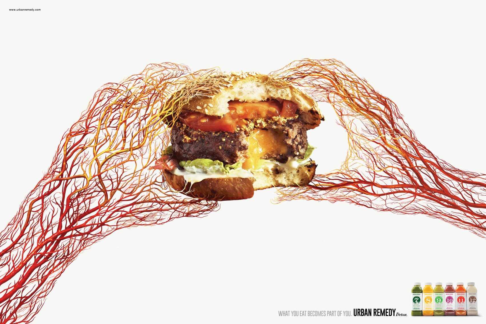 Urban Remedy 健康食品配送公司平面廣告創(chuàng)意設計之拒絕垃圾食品1-漢堡