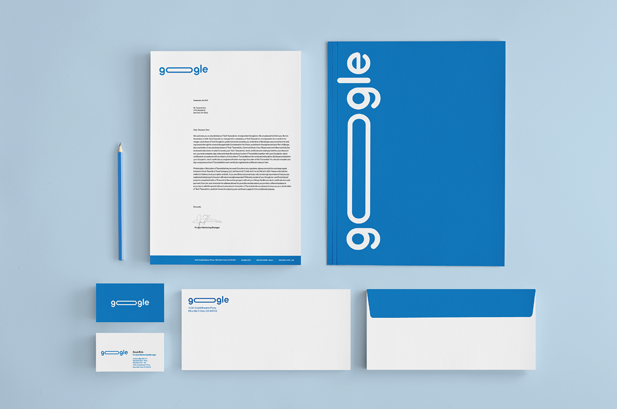 Google谷歌品牌VI形象再設(shè)計3-辦公用品設(shè)計-名片信封信紙設(shè)計