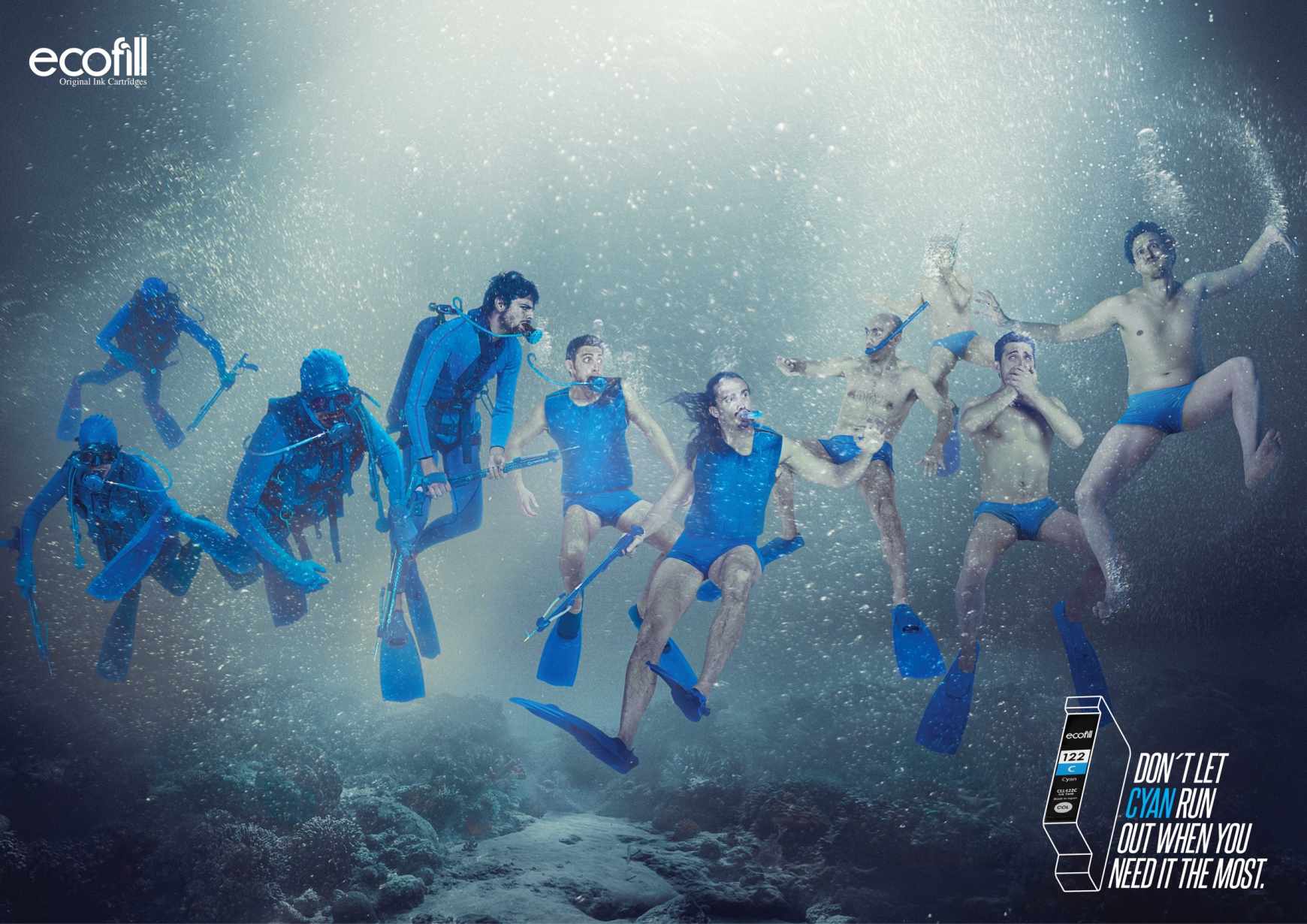 上海廣告設(shè)計公司分享：Ecofill打印機(jī)墨盒顏色篇平面廣告創(chuàng)意設(shè)計-藍(lán)色