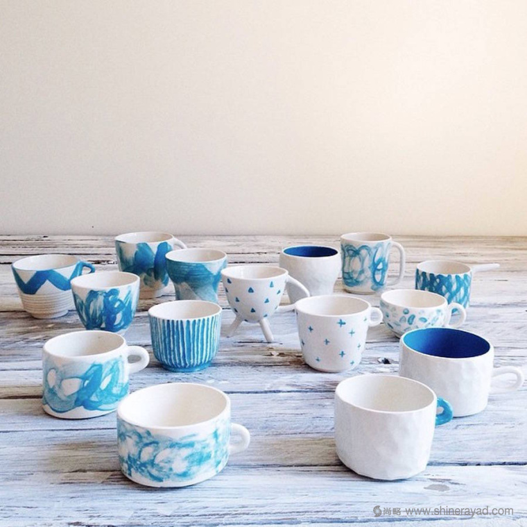 白色瓷器瓷杯淡藍(lán)水彩藝術(shù)創(chuàng)意設(shè)計(jì)欣賞7