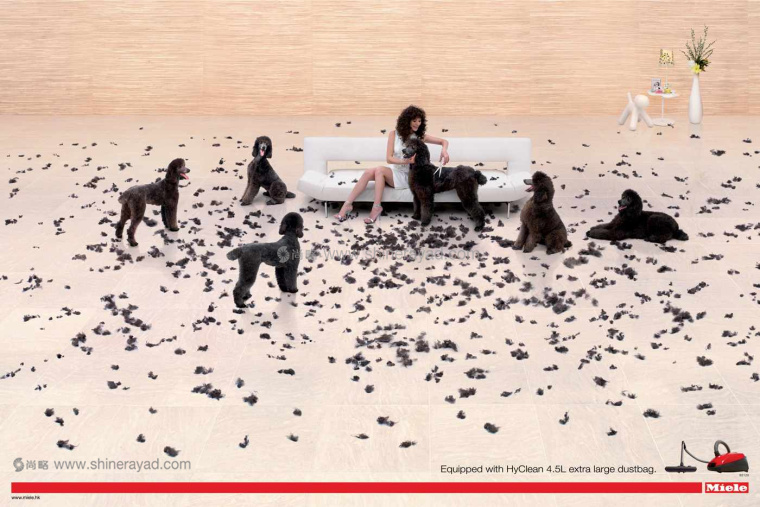 Miele吸塵器強大吸力平面廣告創(chuàng)意設(shè)計-上海廣告設(shè)計公司國外廣告欣賞-狗毛篇6