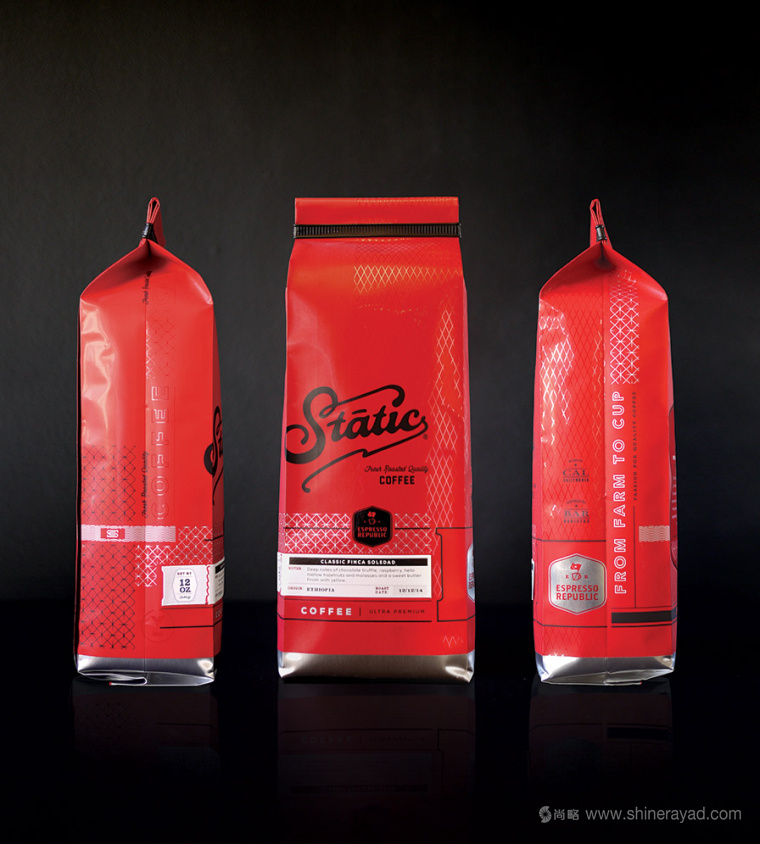 Static Coffee 袋裝咖啡豆咖啡紅黑包裝設計4