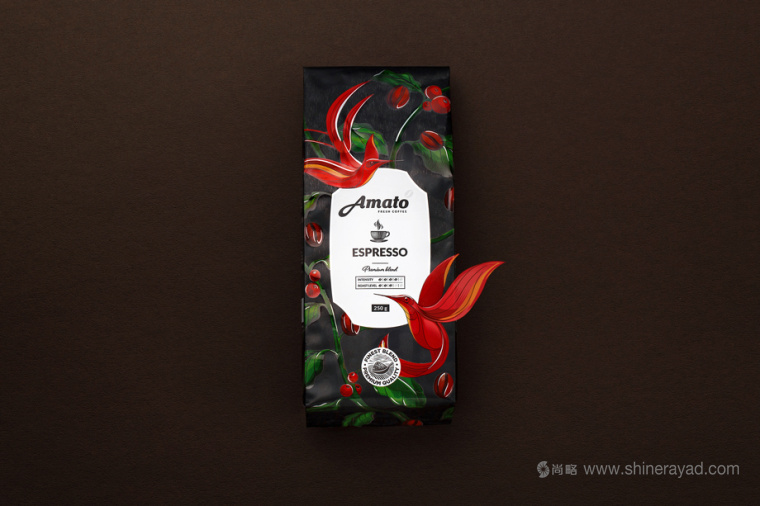上海包裝設(shè)計(jì)公司欣賞：Amato花鳥(niǎo)插畫(huà)設(shè)計(jì)風(fēng)格咖啡包裝設(shè)計(jì)2