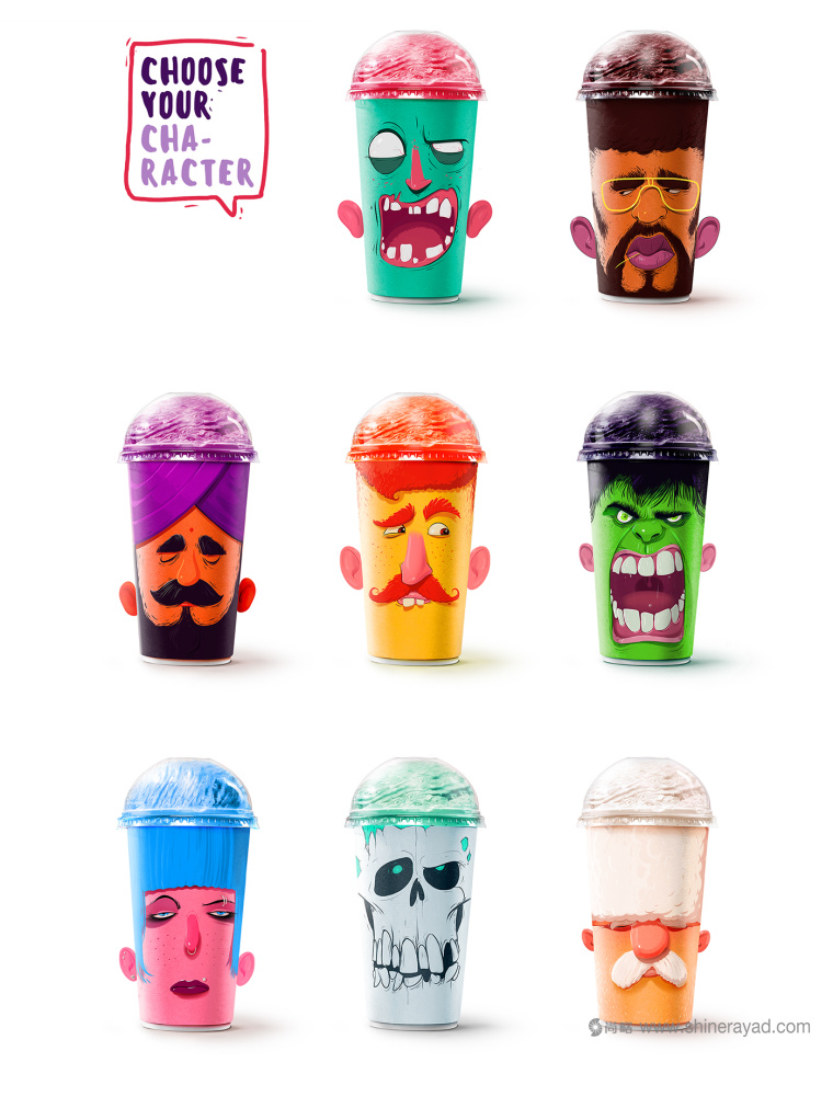 “夸張人物頭像表情插畫篇”奶昔飲料杯設計包裝設計-上海包裝設計公司3