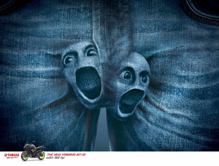 上海廣告設(shè)計(jì)公司分享雅馬哈摩托車褲子驚叫篇平面廣告創(chuàng)意設(shè)計(jì)