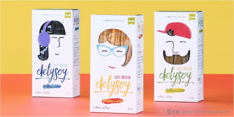 充滿俏皮風格的DELYSOY 面條面食包裝設計欣賞-上海食品包裝設計公司