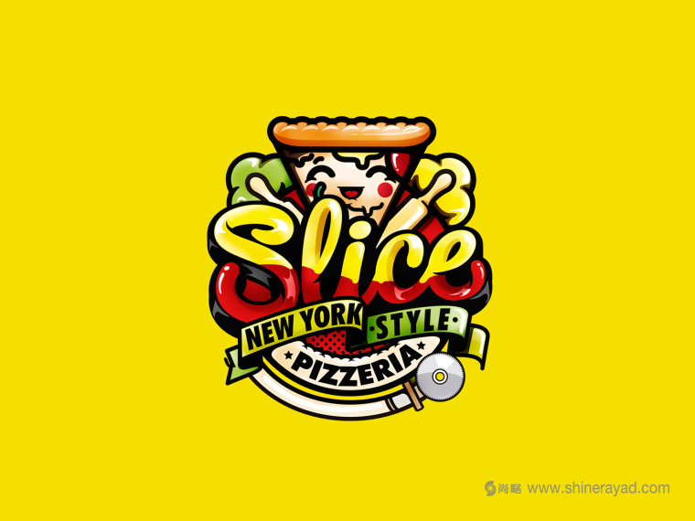 一個(gè)充滿食欲的卡通擬人手法的slice pizzeria 披薩logo設(shè)計(jì)品牌形象設(shè)計(jì)-上海logo設(shè)計(jì)公司1