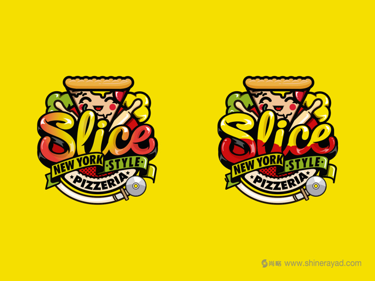 一個(gè)充滿食欲的卡通擬人手法的slice pizzeria 披薩logo設(shè)計(jì)品牌形象設(shè)計(jì)-上海logo設(shè)計(jì)公司2
