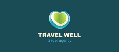 表達(dá)愛情愛心的心形logo設(shè)計-TRAVEL WELL旅行心LOGO