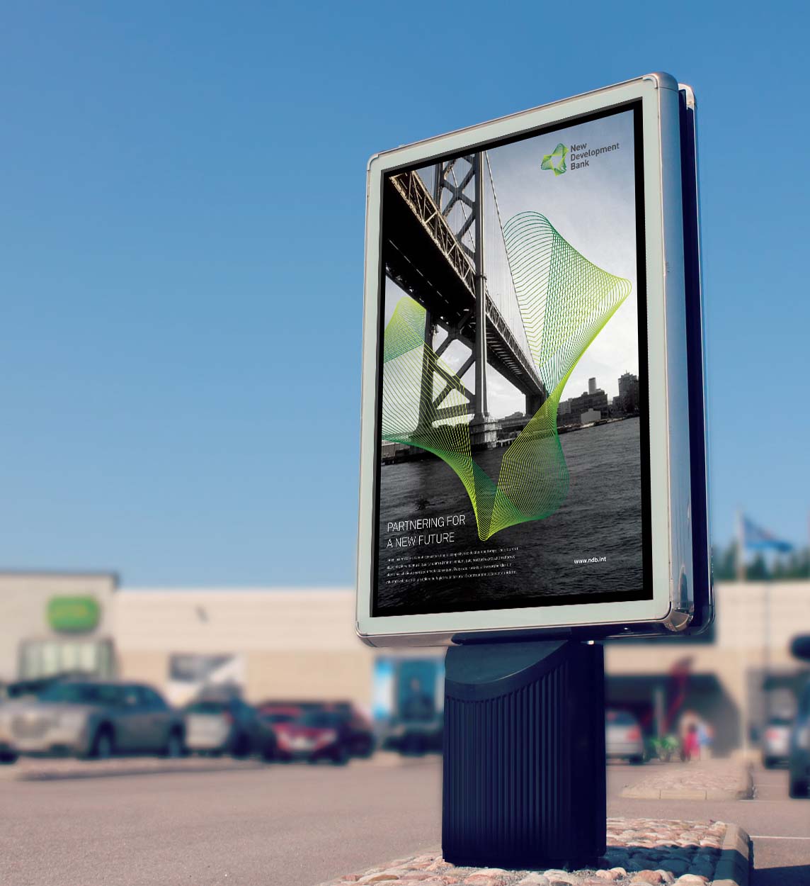 金磚國家新開發(fā)銀行標(biāo)識logo設(shè)計-可持續(xù)發(fā)展的動感線條logo-平面形象廣告