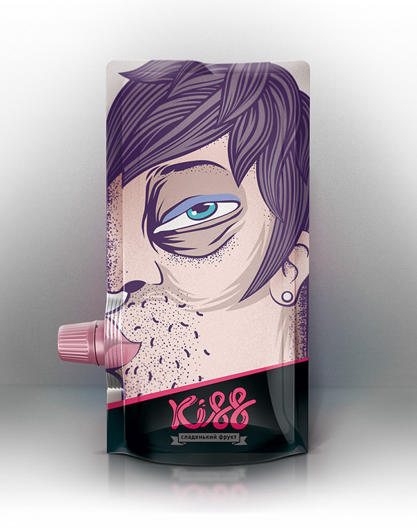 kiss人物夸張插畫果蔬泥包裝設(shè)計-上海包裝設(shè)計公司國外創(chuàng)意包裝欣賞