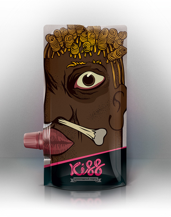 kiss人物夸張插畫果蔬泥包裝設(shè)計-上海包裝設(shè)計公司國外創(chuàng)意包裝欣賞