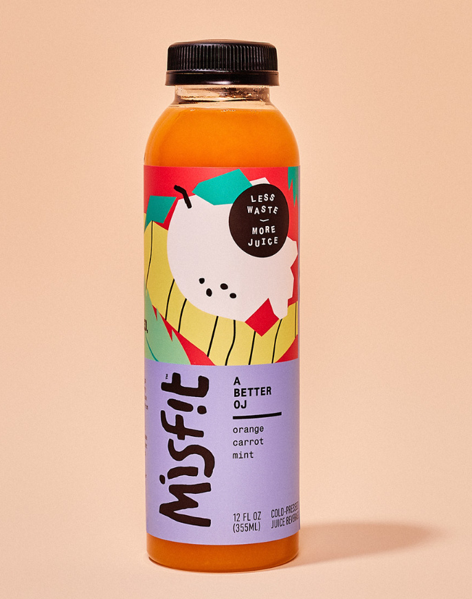 misfit 混合蔬菜水果果汁包裝設計，色彩明亮的自由涂鴉藝術氣質