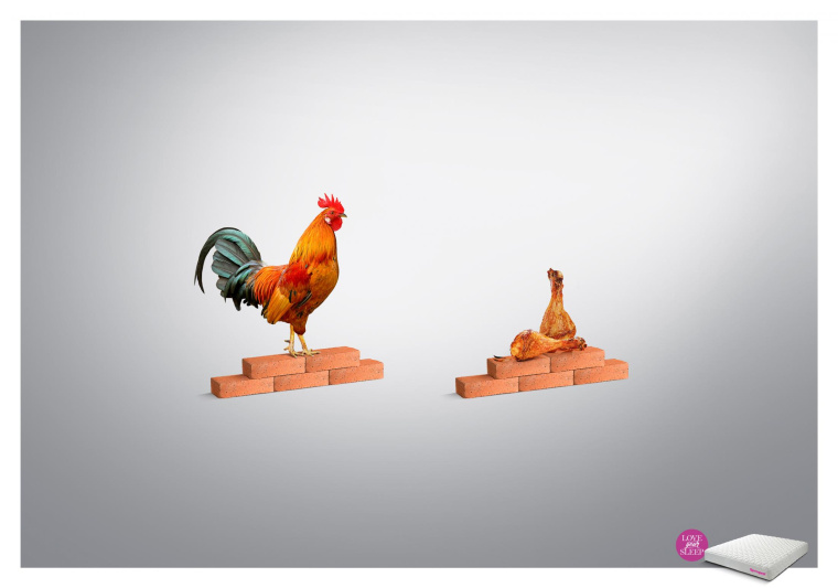 Sleepwell床墊平面廣告創(chuàng)意“愛你的睡眠–雞”篇賞析