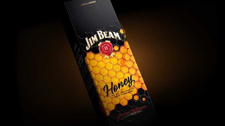 金黃色六邊形圖案 Jim Beam 蜂蜜包裝設(shè)計(jì)，極具食欲感
