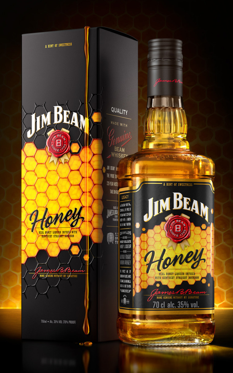 金黃色六邊形圖案 Jim Beam 蜂蜜包裝設(shè)計(jì)，極具食欲感