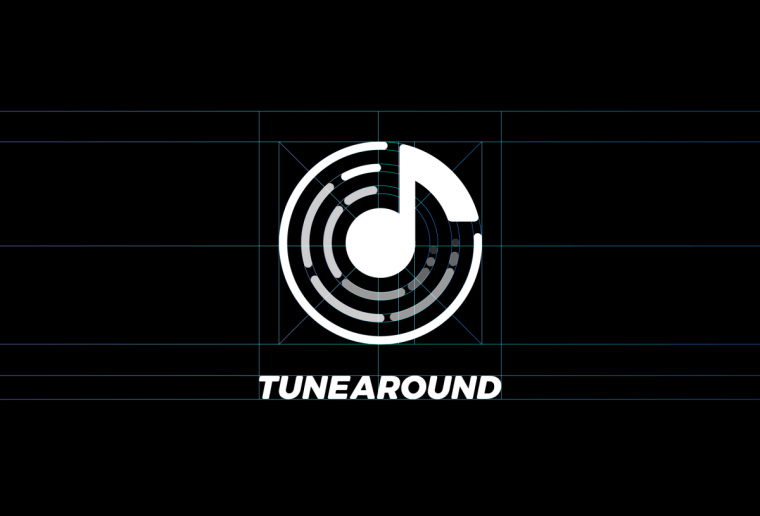 Tunearound 音樂APP品牌logo設(shè)計-圓形+聲波+音符-logo標準化制圖