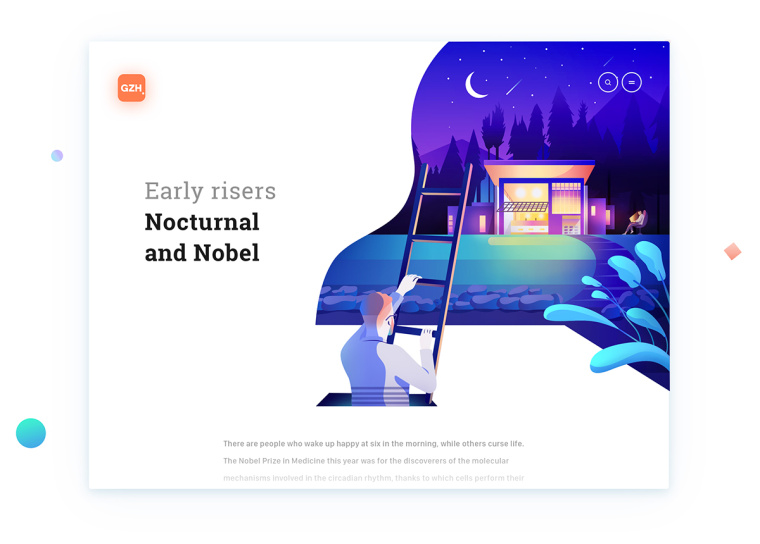 健康醫(yī)療CZN網(wǎng)站插圖式設(shè)計(jì)，空白與戲劇性的有機(jī)形狀相結(jié)合