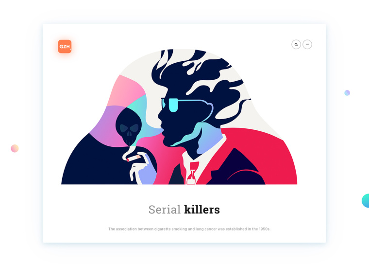 健康醫(yī)療CZN網(wǎng)站插圖式設(shè)計(jì)，空白與戲劇性的有機(jī)形狀相結(jié)合