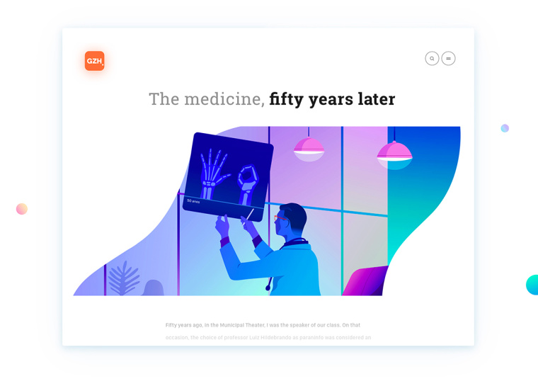 健康醫(yī)療CZN網(wǎng)站插圖式設(shè)計(jì)，空白與戲劇性的有機(jī)形狀相結(jié)合