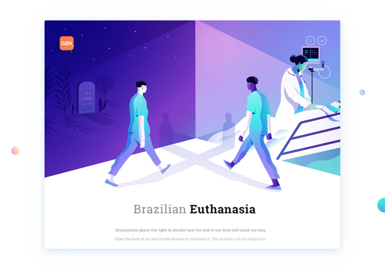 健康醫(yī)療CZN網(wǎng)站插圖式設(shè)計(jì)，空白與戲劇性的有機(jī)形狀相結(jié)合