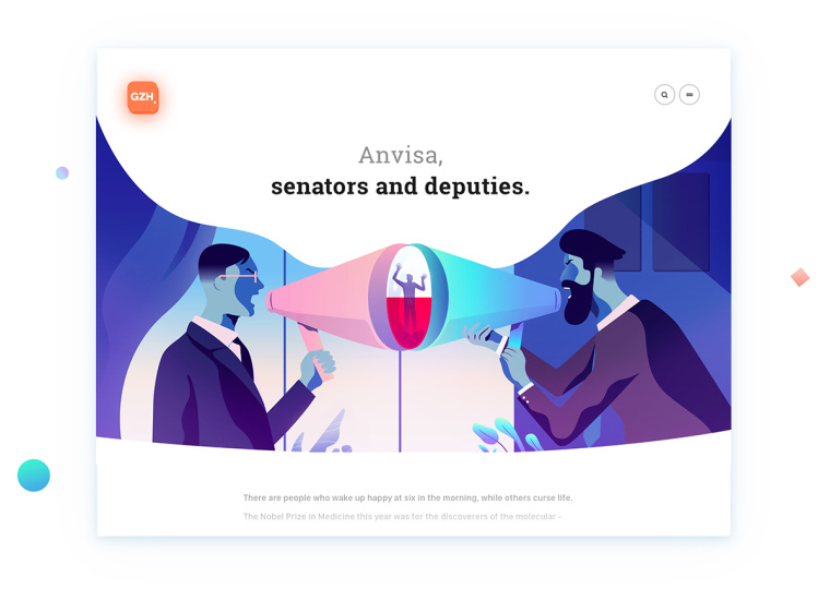 健康醫(yī)療CZN網(wǎng)站插圖式設(shè)計(jì)，空白與戲劇性的有機(jī)形狀相結(jié)合