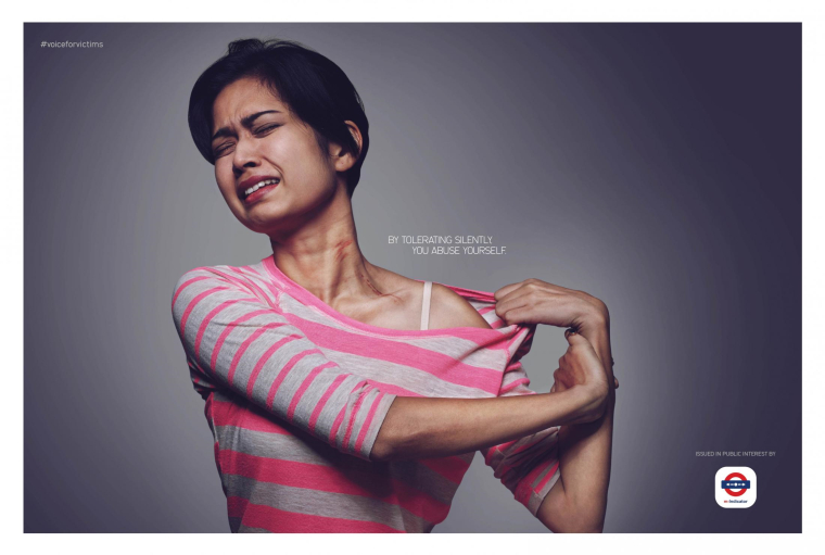 印度公益廣告欣賞——請(qǐng)不要忍受虐待“受害者的聲音”篇平面創(chuàng)意廣告