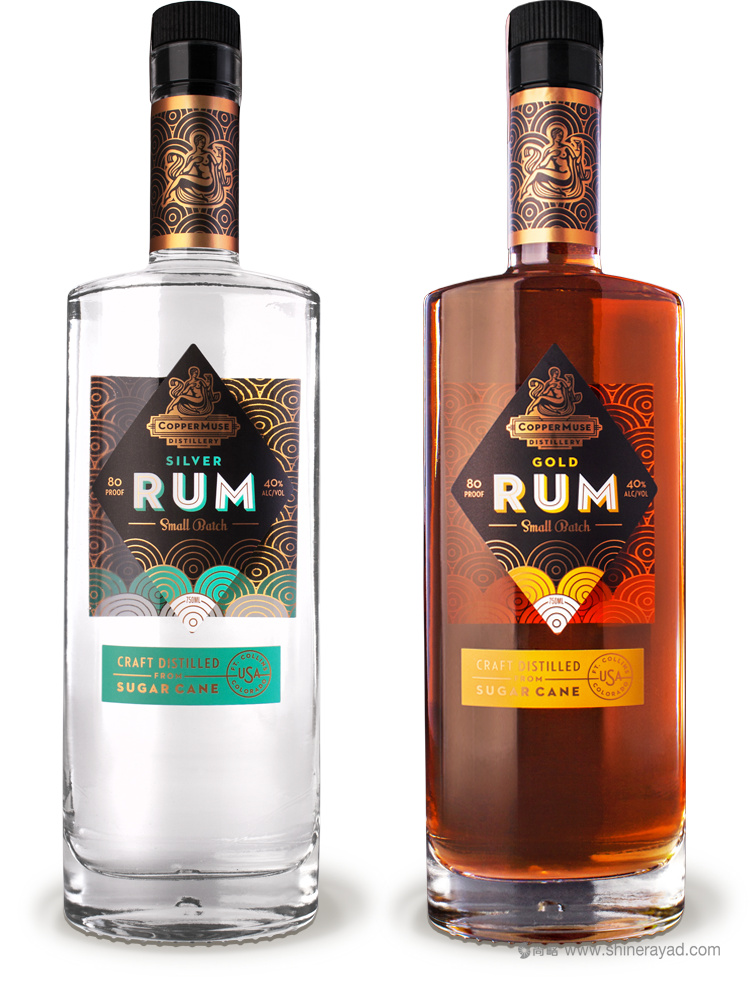 國外洋酒品牌設(shè)計(jì)欣賞——CopperMuse 朗姆酒裝飾圖案風(fēng)格標(biāo)志設(shè)計(jì)與包裝設(shè)計(jì)