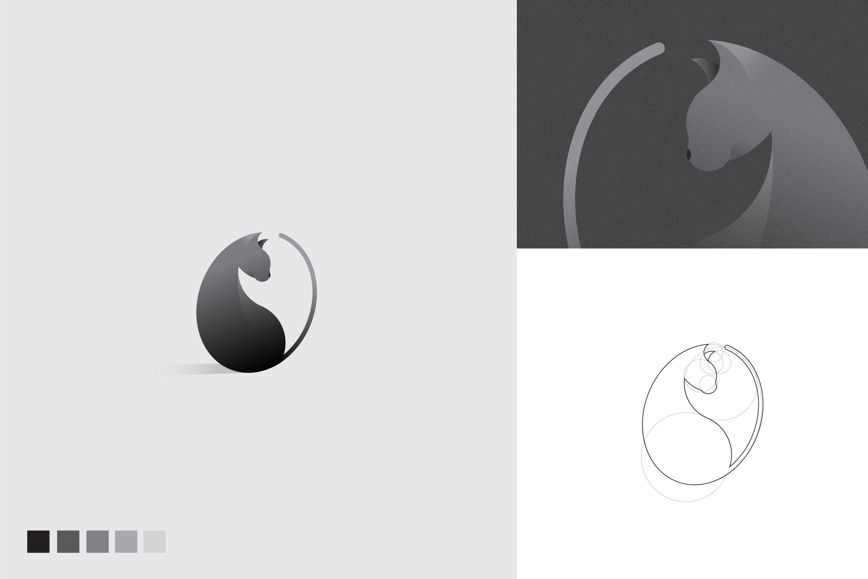 灰色貓咪logo-黃金分割比例設(shè)計(jì)的幾何圖形動(dòng)物logo設(shè)計(jì)圖片欣賞-上海logo設(shè)計(jì)公司