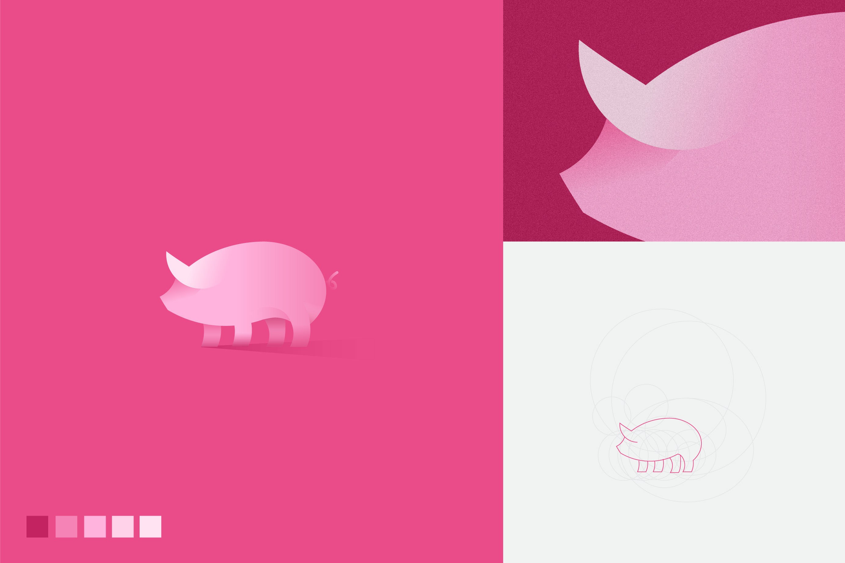 粉色豬豬logo-黃金分割比例設(shè)計(jì)的幾何圖形動(dòng)物logo設(shè)計(jì)圖片欣賞-上海logo設(shè)計(jì)公司