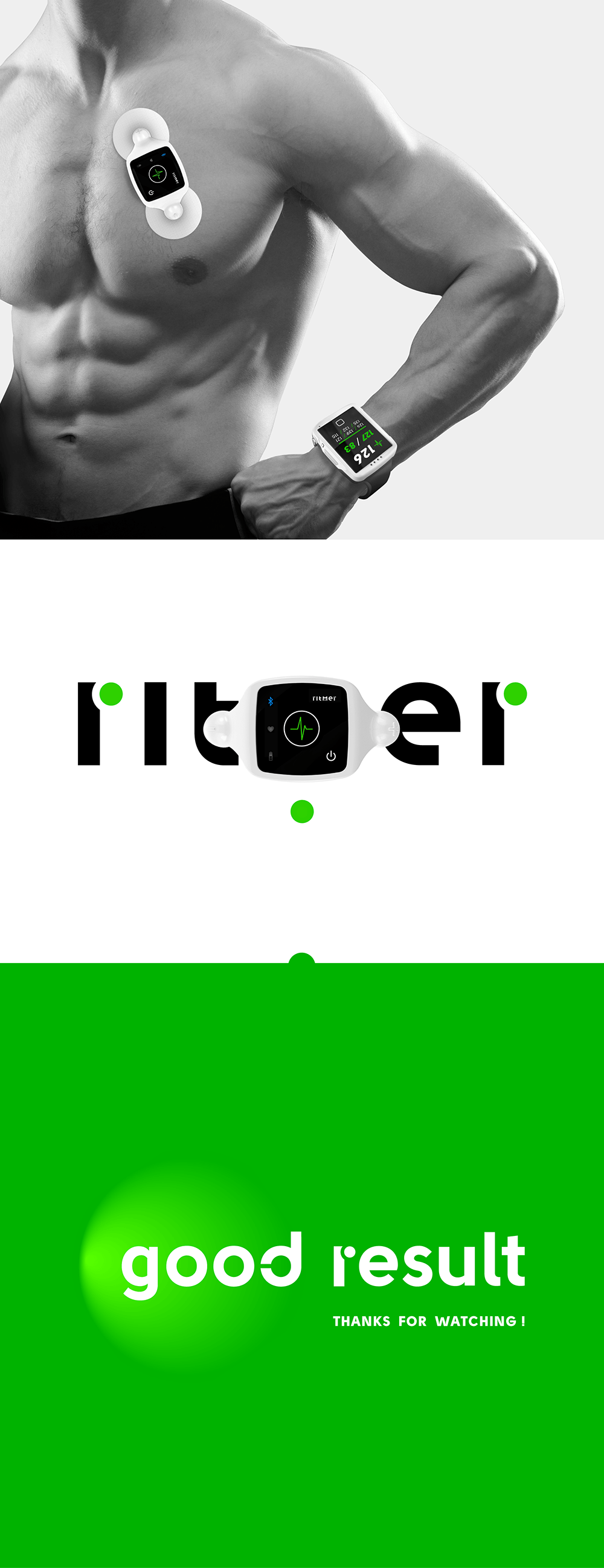 RITMER個人心電圖隨身健康監(jiān)測儀器LOGO設(shè)計品牌形象設(shè)計-上海醫(yī)療健康品牌logo設(shè)計公司