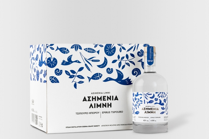 Asimenia白酒包裝藍(lán)色標(biāo)簽設(shè)計(jì)包裝插畫設(shè)計(jì)-上海包裝設(shè)計(jì)公司