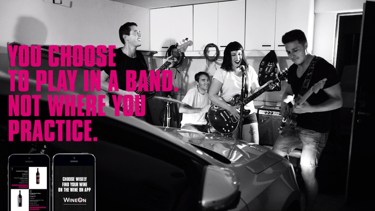 Wine On 葡萄酒網(wǎng)站平面廣告創(chuàng)意設(shè)計欣賞“尖叫文案-搖滾樂隊”篇-上海廣告營銷創(chuàng)意策劃設(shè)計公司