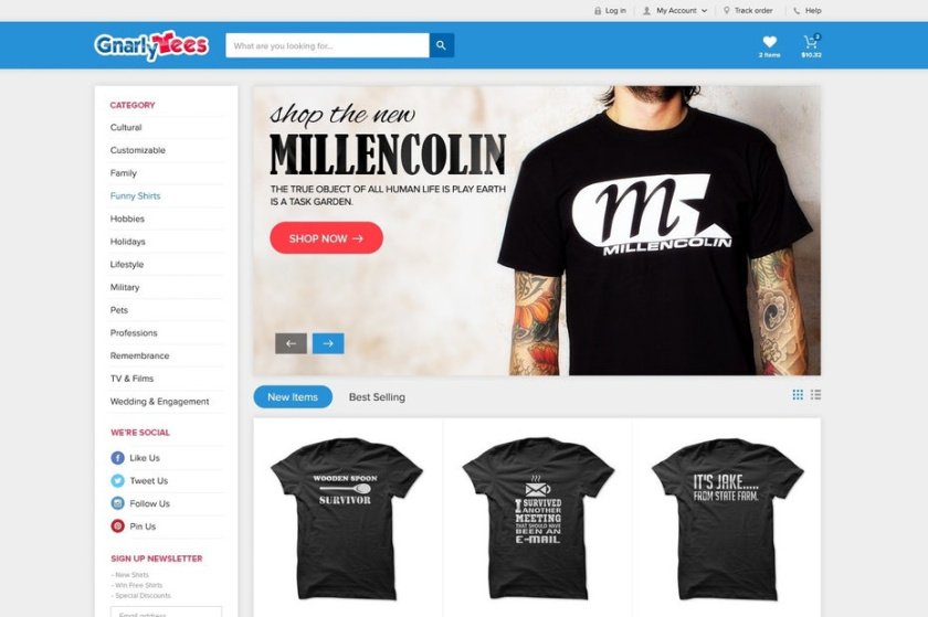 優(yōu)秀電商網(wǎng)站設(shè)計(jì)的11個(gè)重要提示-使產(chǎn)品類別??易于導(dǎo)航-Gnarly Tees網(wǎng)站設(shè)計(jì)