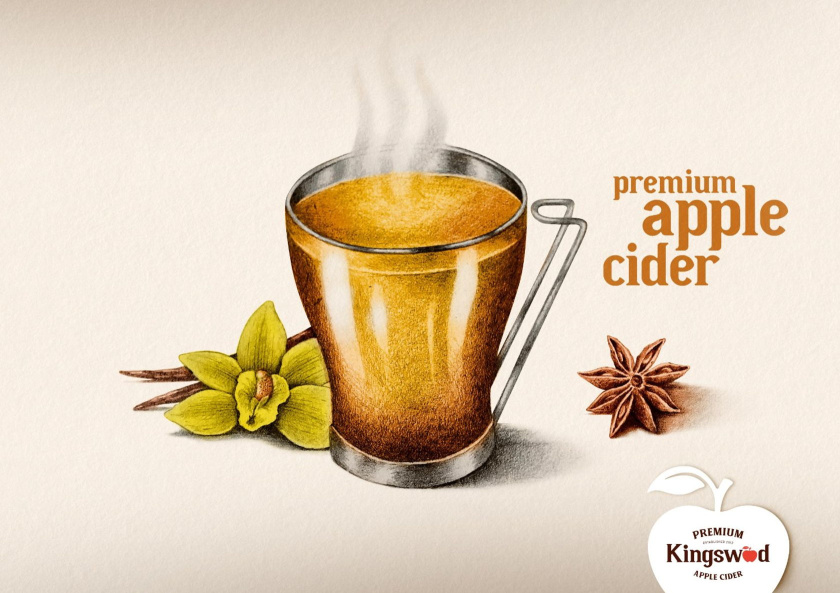 Kingswood蘋果酒包裝標簽設計，四種口味四種插圖-冬天蘋果酒視覺插畫