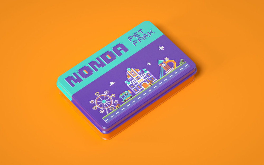 Nonda寵物店商品品牌包裝設計，馬賽克寵物插畫風格