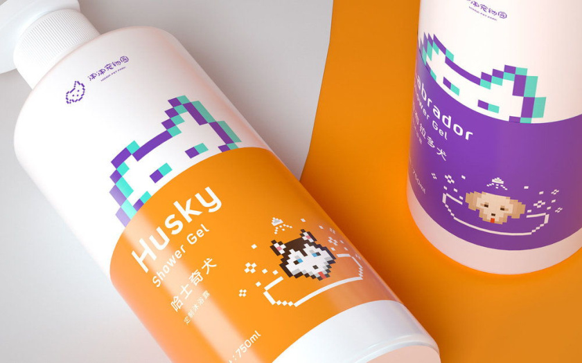 Nonda寵物店商品品牌包裝設計，馬賽克寵物插畫風格