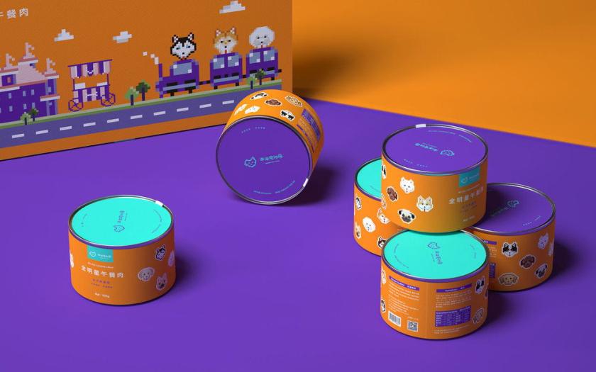 Nonda寵物店商品品牌包裝設計，馬賽克寵物插畫風格