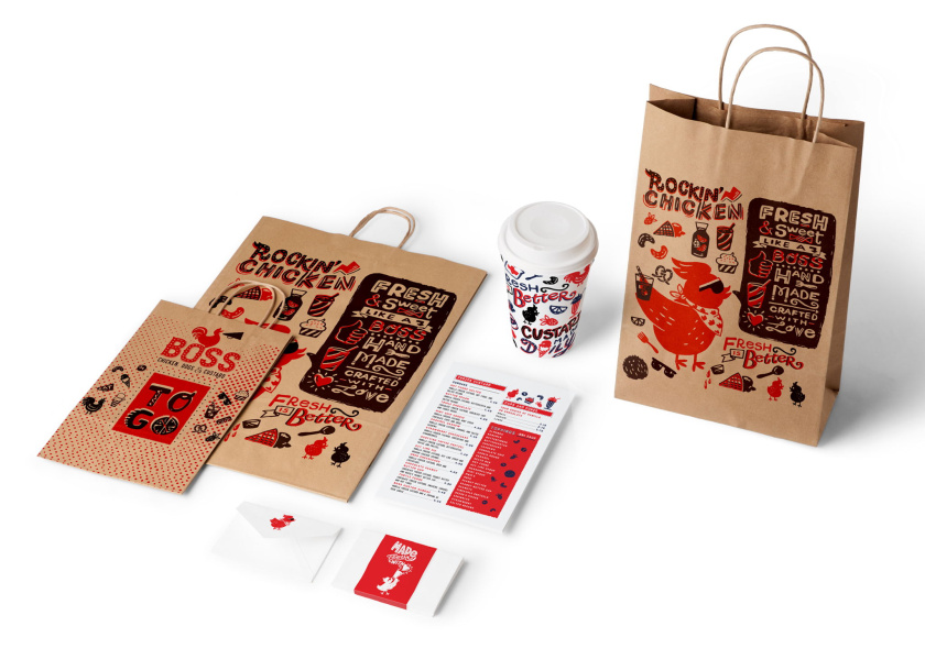 老板牌雞肉炸雞漢堡快餐品牌形象設(shè)計與外賣產(chǎn)品包裝設(shè)計“詼諧和時髦的插畫”